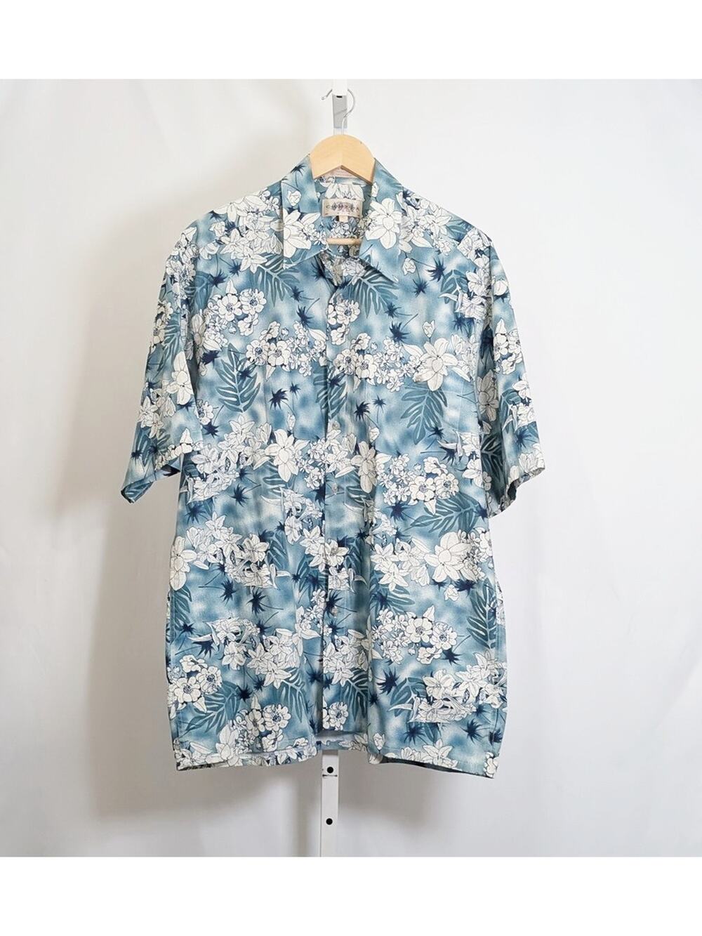 Vintage 90s Shirt Campia Moda Turquoise Blue Floral Print Cotton Men's Size L